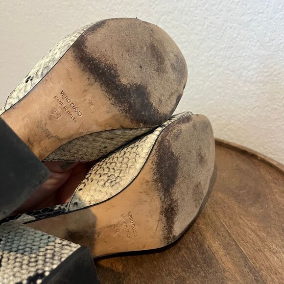 Paris Texas Snake Embossed Leather Beige Black Heeled Mules Women's Size 39 US 9 - Picture 8 of 9